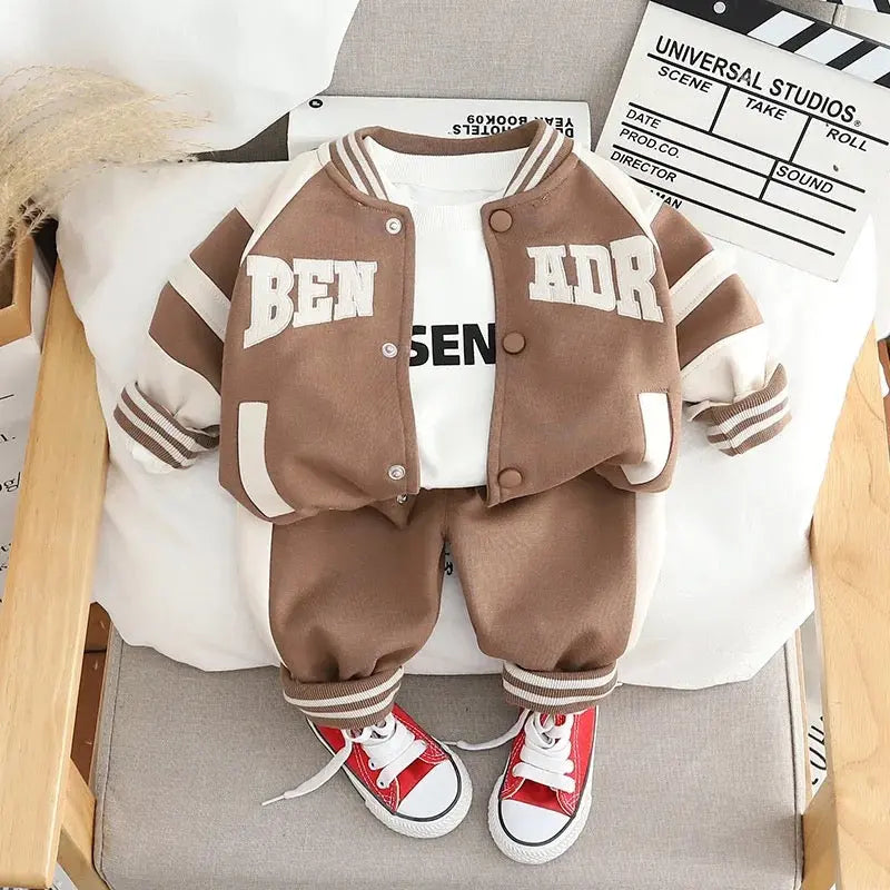 Boys Brown Varsity Jacket Outfit Set