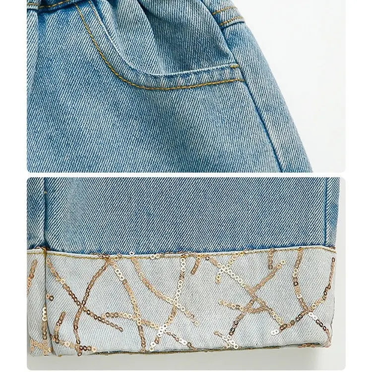 Girls Denim Sequins-Detail Co-ord Set