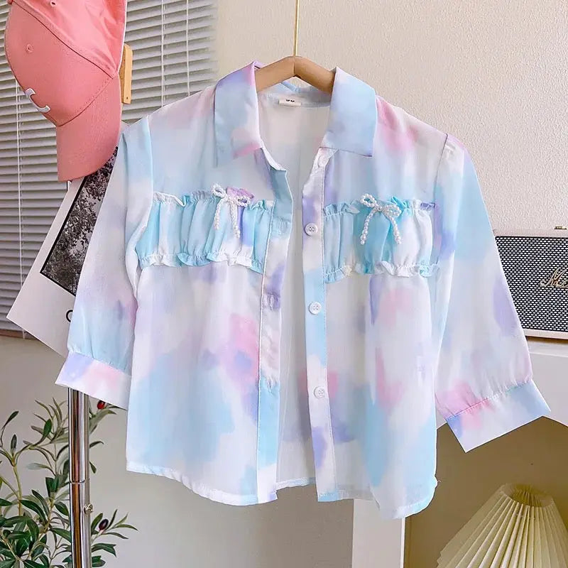 Girls Tie N Dye Ruffle Co-ord Set With Knitted Top